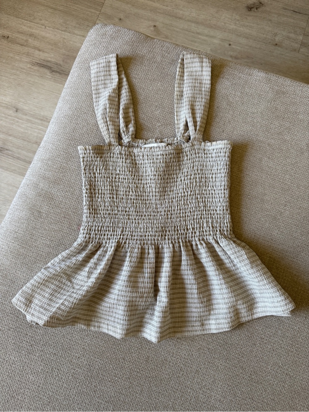 Madewell Texture & Thread Smocked Peplum Tank Top XXS Soft Olive Green
